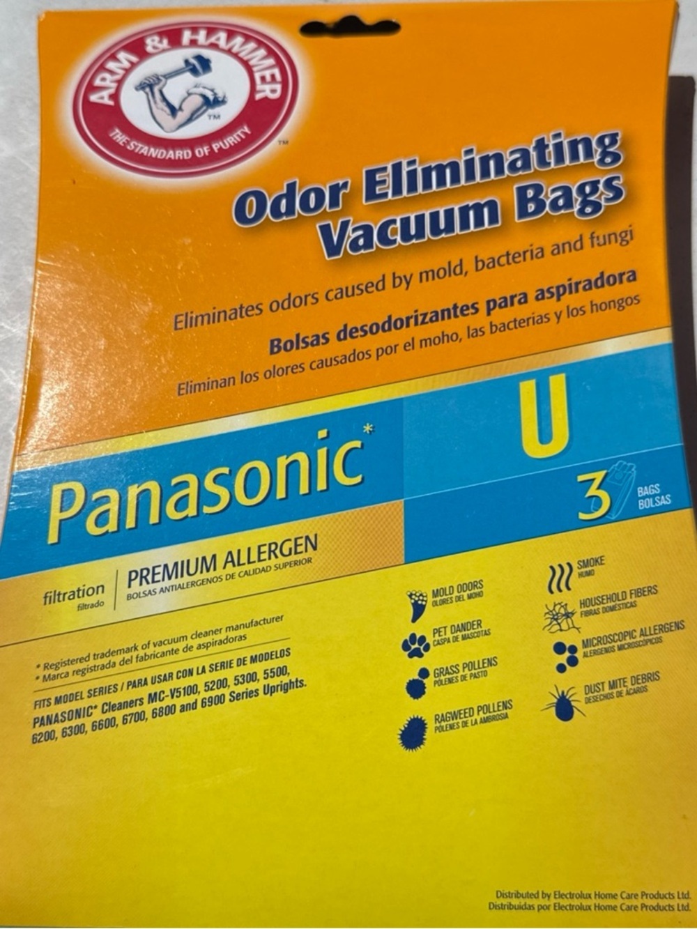 Panasonic Yellow Odor Eliminating Vacuum Bags U Pack 3 Bags NEW